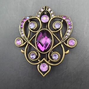 Large Brooch Purple Bronze Tone Open Scroll